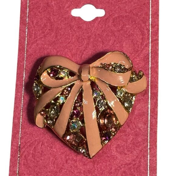 Holiday Lane Pink and Gold Heart Brooch - Picture 3 of 4